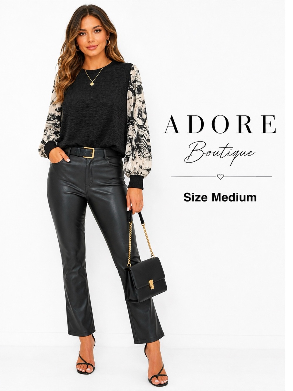 ADORE Boutique Textured Relaxed Boho Blouse Size Medium New!